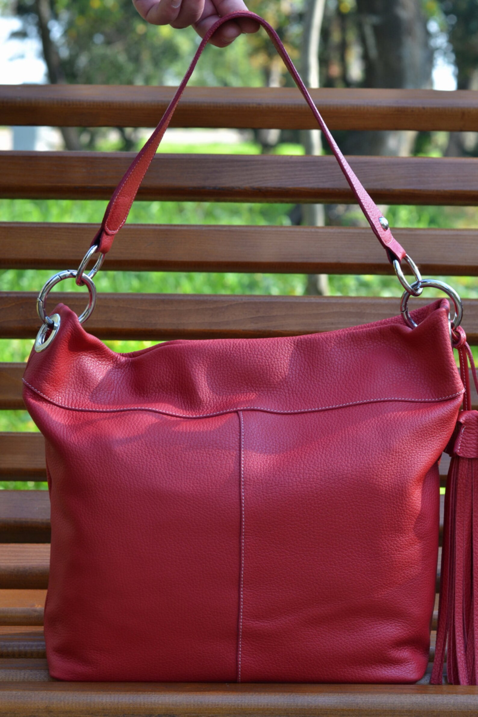 SOFT LEATHER HANDBAG Red Leather Shoulder Bag Red Leather | Etsy