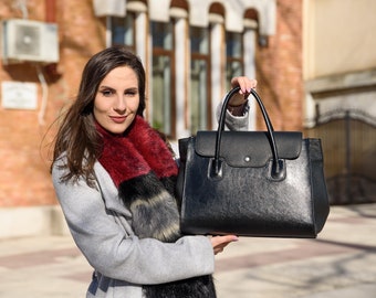 Black LEATHER HANDBAG, Huge Leather Purse, Laptop Leather Bag, Leather Tote Bag, Woman Leather Bag, Woman Leather Tote, Handmade Leather Bag