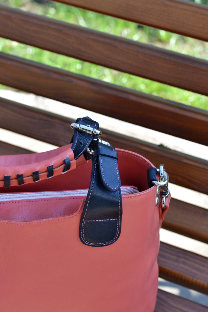 ORANGE LEATHER BAG Orange Leather Tote Leather Handbag Etsy