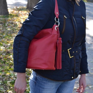 Big Leather Handbag Black and Red Bag Slouchy Hobo Bag Huge Purse