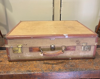 Estuche vintage de cuero inglés para viajes, mediados de siglo, c. 1950