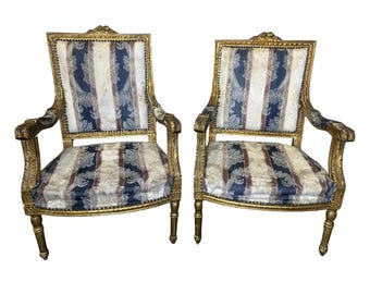Set of 2 Vintage Parlor Chairs – Gold Frame