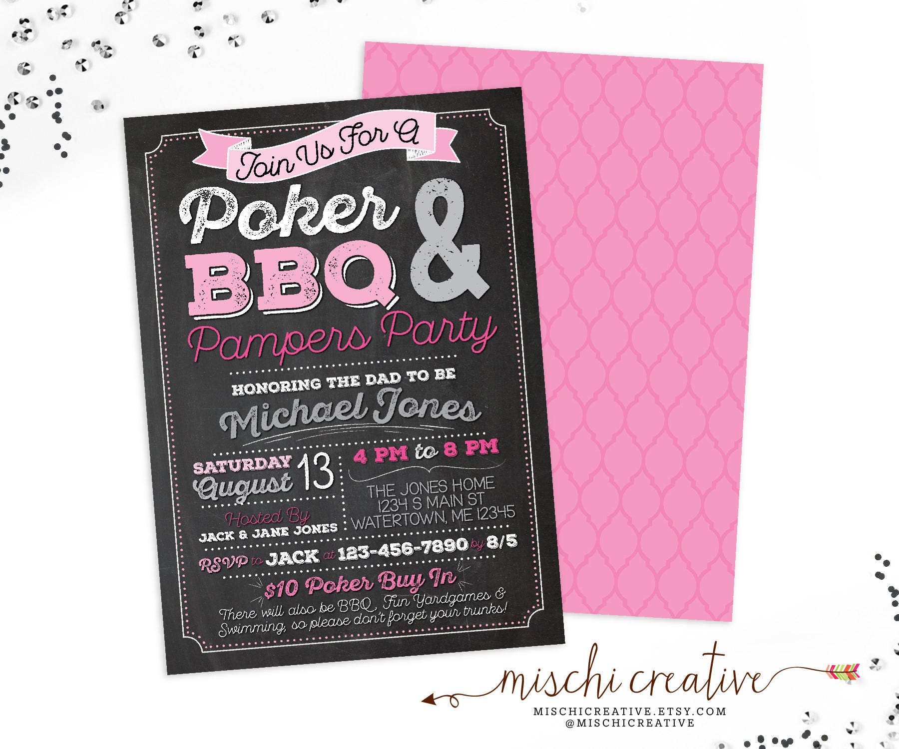 New Dad Poker Baby Shower Invitation Poker BBQ and Pampers Etsy