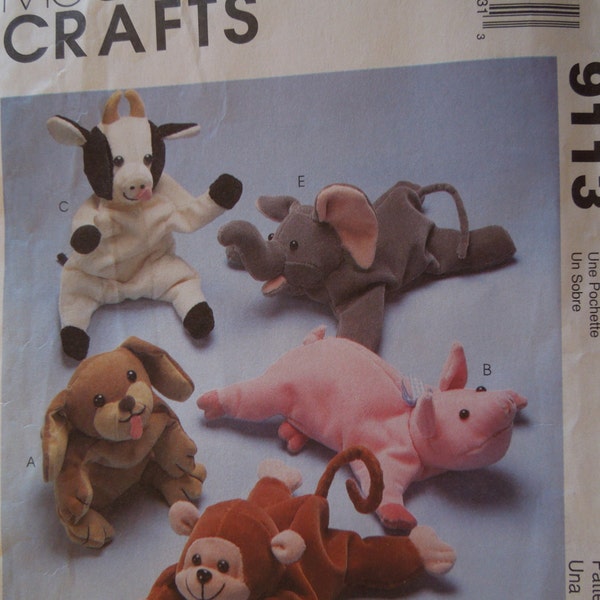 McCalls 9113, bambeanies, animal stuffed toys for children, UNCUT sewing pattern, craft supplies