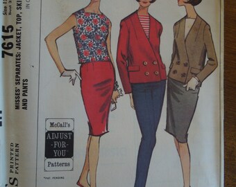 McCalls 7615, sizes 12-14, jacket, top, skirt and pants, UNCUT sewing pattern, craft supplies, misses, womens,