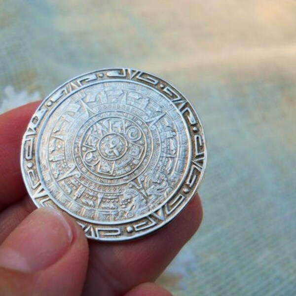 On Sale! Vintage Mayan Calendar Silver Brooch