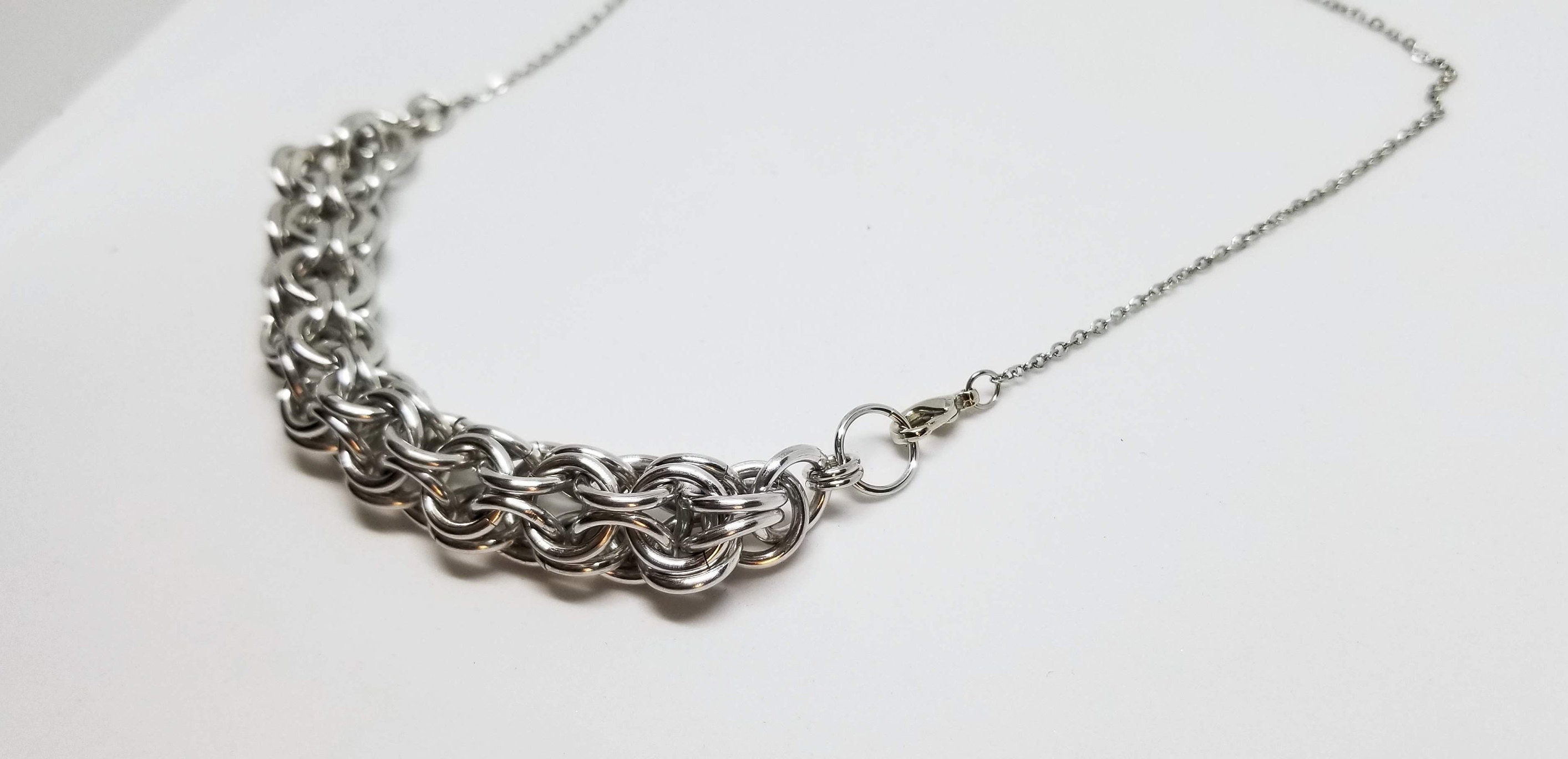 Caged Princess Length Interlocking Necklace Front Clasp Statement Piece