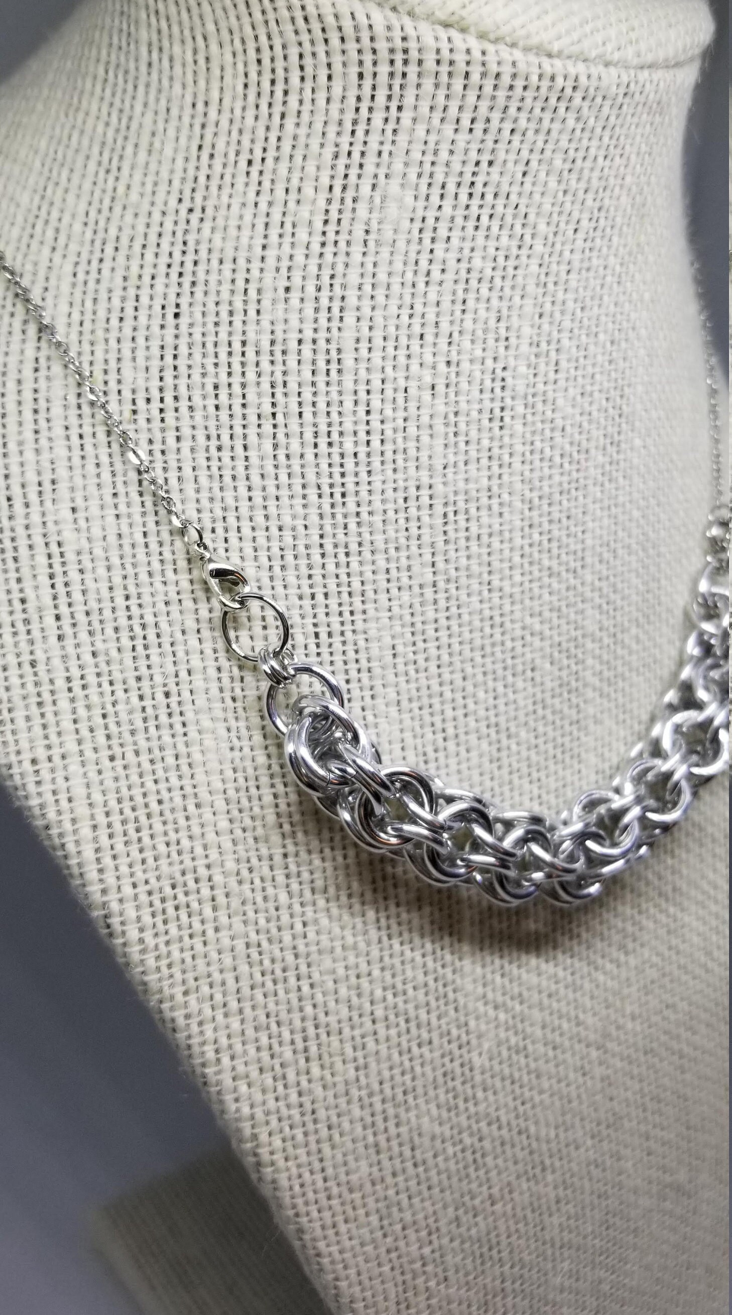 Caged Princess Length Interlocking Necklace Front Clasp Statement Piece