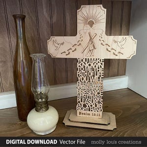 Lasergesneden bestand, kruis, schrift, psalmen; Woondecoratie, vectorbestand, svg, dxf, eps, pdf, Lightburn, DIGITALE DOWNLOAD