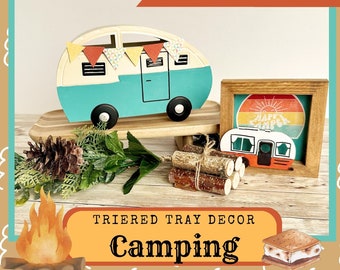 Camping Tiered Tray Decor, Happy Camper Decor Bundle