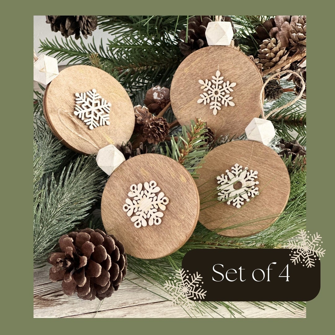 Rustic Round Wood Ornaments Wood Snowflake Ornament Etsy