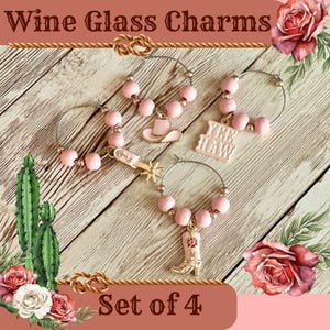 Cowgirl Wine Glass Charms,  Western Pink Wine Glass Charms