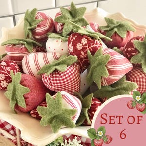 Strawberry Bowl Fillers, Handmade Vintage Style Fabric Strawberries, Summer Tiered Tray Decor by Sew Lovely Farmwife