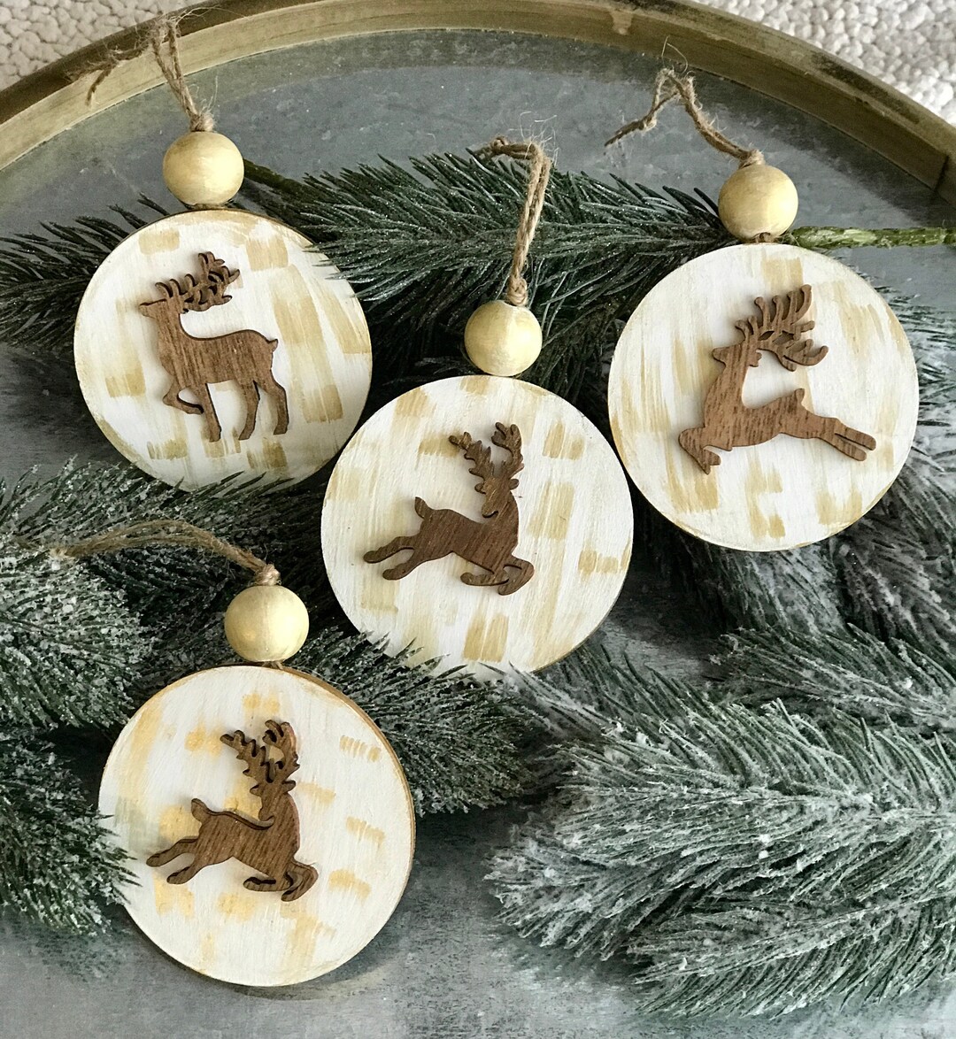 Rustic Round Wood Ornaments Woodland Deer Ornaments Rustic Christmas