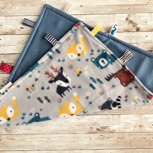 Tag Baby Lovey Sensory Blanket by Sew Lovely Farmwife, Fleece Baby Blanket, Tag Baby Blanket, Baby Shower Gift, New Mom Gift