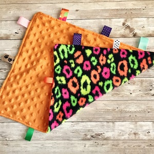 Tag Baby Lovey Sensory Blanket by Sew Lovely Farmwife, Tag Blanket, Orange Minky Blanket, Baby Shower Gift, New Baby Gift, Baby Lovey