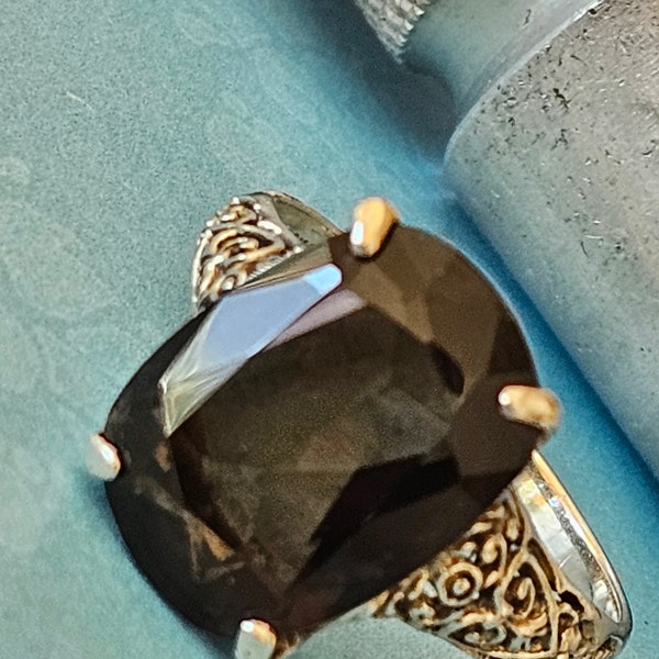 Smokey topaz gemstone ring sterling silver  vintage silver jewelry pre owned vintage ring