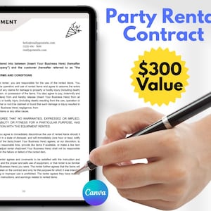 Party Rental Contract, Event Rental Agreement, Chair Rental Agreement, Tent Rental Agreement, Party Rental Waiver