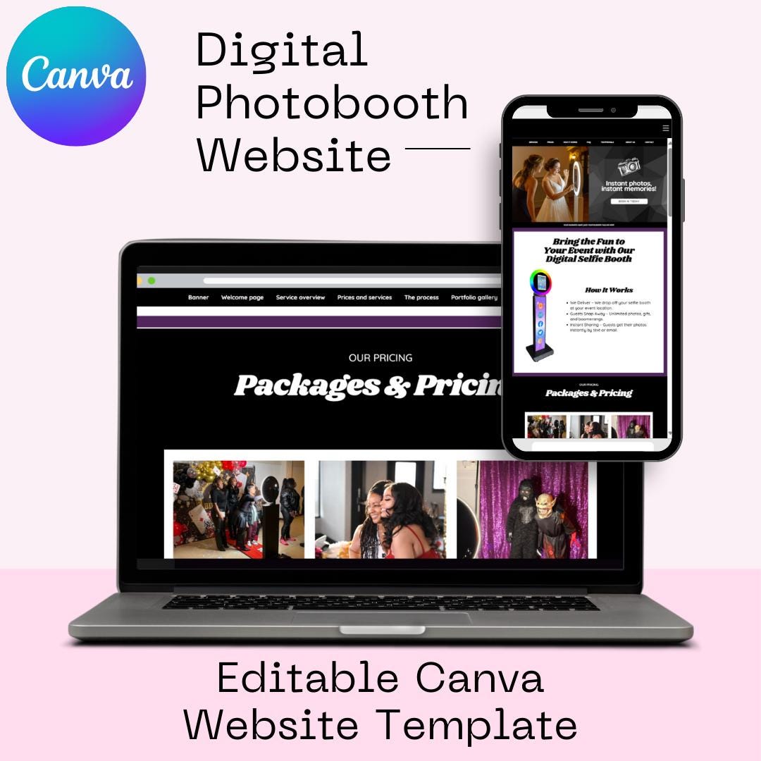 Photo Booth Website Template Canva Editable Landing Page, Rental
