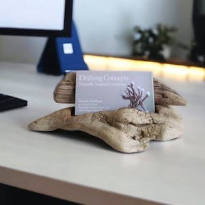 Carved Driftwood Business Card Holder, Driftwood Business Card Display, Wood Business Card Holder, Desk Organizer, Rustic Business Display