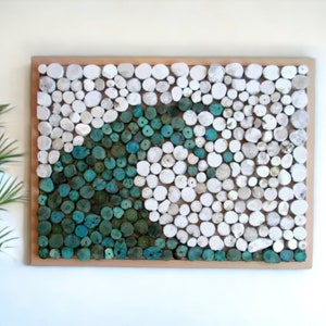 Medium Abstract Wave Driftwood Slice Hanging Art, Wall Hanging Driftwood Art, Driftwood Beach Decor, Wall Hanging Mosaic Art,Driftwood Art