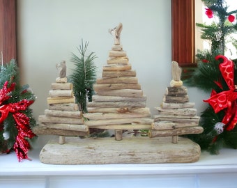 Handmade Driftwood Christmas Tree Forest, Coastal Holiday Decor