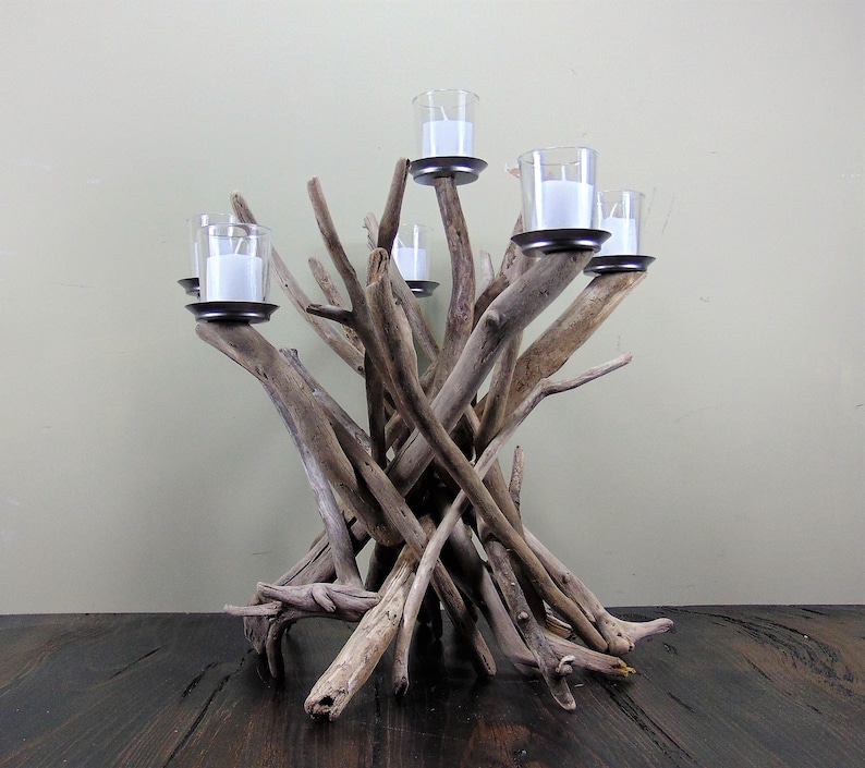 Driftwood Candelabra 6 Candle Driftwood Candle Holder Etsy