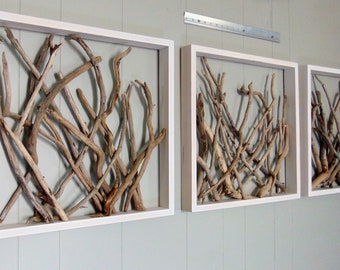 Driftwood Coral Art Trio, Framed Three Piece Driftwood Coral Wall Hanging Art, Coastal Art, Driftwood Art, Unique Wall Art, Driftwood Art