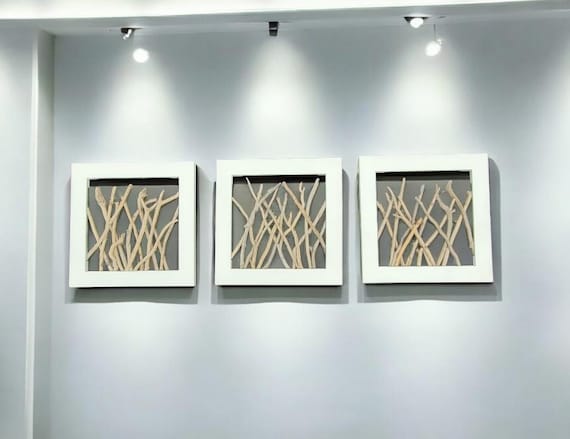 Driftwood Coral Art Trio, Framed Three Piece Driftwood Coral Wall Hanging Art, Coastal Art, Driftwood Art, Unique Wall Art, Driftwood Art