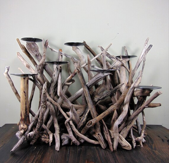 Dark Driftwood Seven Candles Candelabra Fireplace Insert Etsy