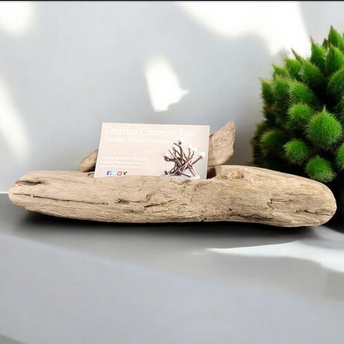 Handcrafted Lake Erie Driftwood Business Card Holder, Rustic Desk Organizer