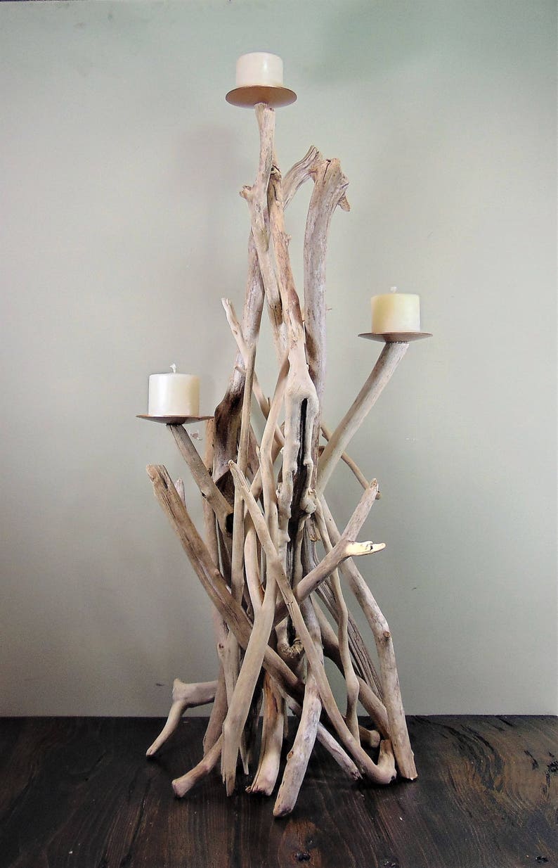 3 Foot Tall 3 Pillar Candle Driftwood Candelabra Driftwood