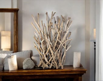 Tall Abstract Driftwood Sculpture – Coastal Wood Art Decor
