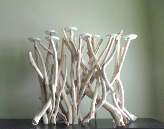 Bleached Driftwood Eight Pillar Plate Candelabra Driftwood Etsy