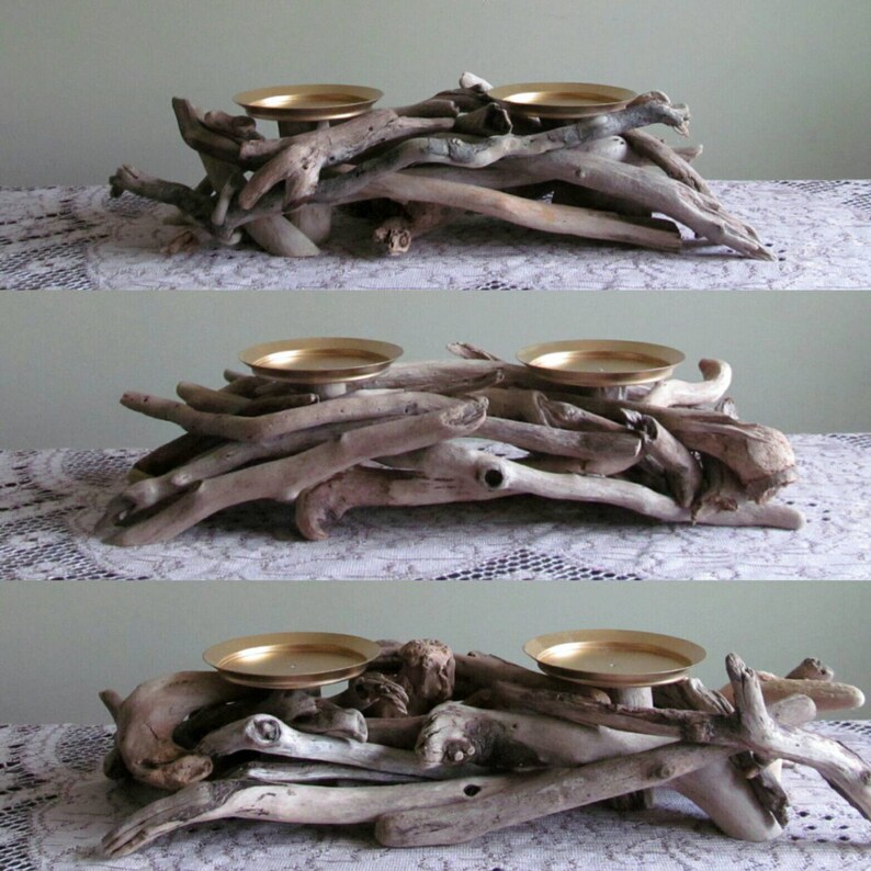 Driftwood Two Pillar Candle Holder Driftwood Candelabra Wood Etsy
