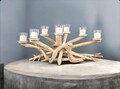 Bleached White Driftwood Seven Candle Candelabra with Votive Plates, Unique Table Decor, Rustic Centerpiece, Driftwood Art, Driftwood Decor,