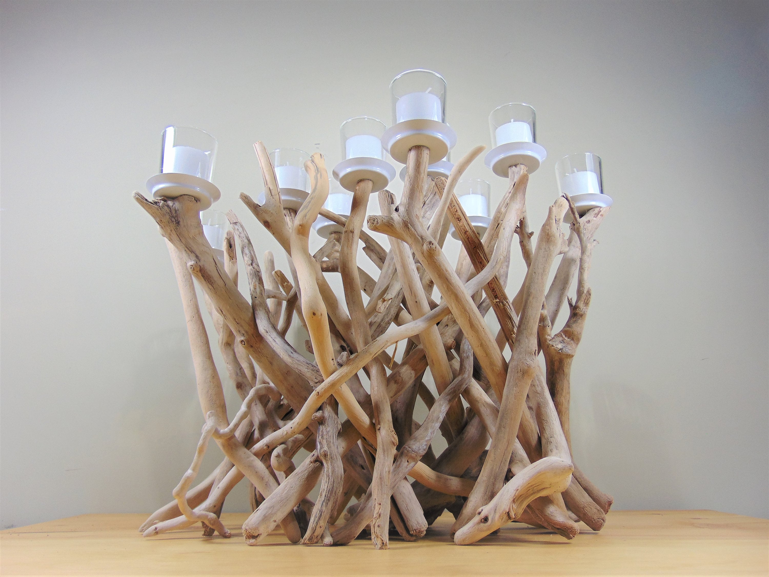 Driftwood Ten Candles Candelabra White Bleached Driftwood Etsy