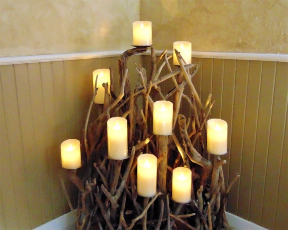 Large Driftwood Candelabra Sculptural Fireplace Insert Candle Etsy