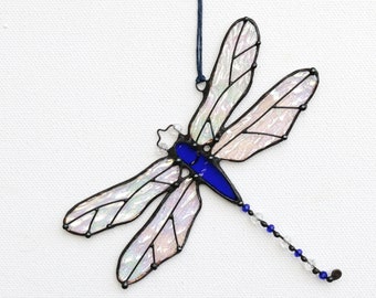 Stained Glass Art Suncatcher Window hangings Dragonfly iridescent glass Gift Home decor