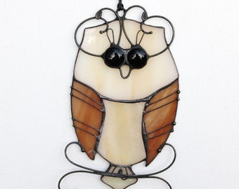 Stained Glass Art Suncatcher Window hangings OWL Bird Handmade Home decor Gift