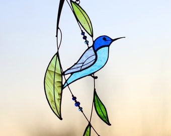 Stained Glass Art Suncatcher Window hangings Hummingbird Bird Home decor Gift