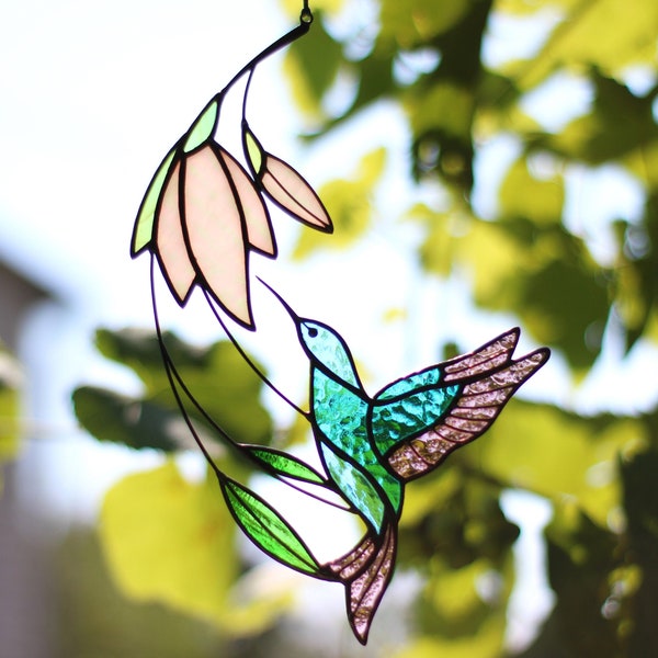 Suncatcher Stained Glass Art Window hangings Hummingbird Bird Home decor Gift