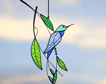 Suncatcher Stained Glass Art Window hangings Hummingbird Bird Home decor Gift