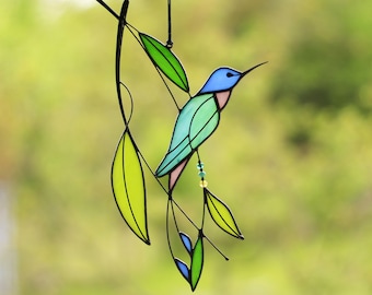 Suncatcher Stained Glass Art Window hangings Hummingbird Bird Home decor Gift