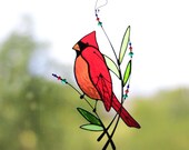 Suncatcher Stained Glass Art Window hangings Cardinal Bird Home decor Gift