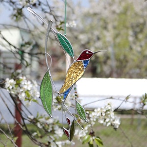 Suncatcher Stained Glass Art Window hangings Hummingbird Bird Home decor Gift image 4