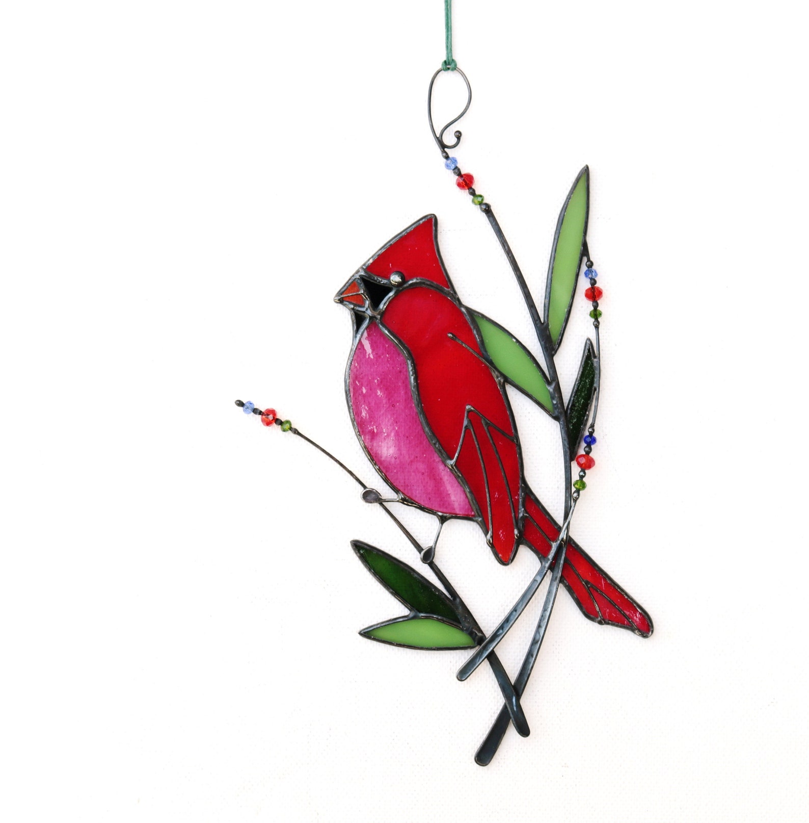 Suncatcher Stained Glass Art Window hangings Cardinal Bird | Etsy
