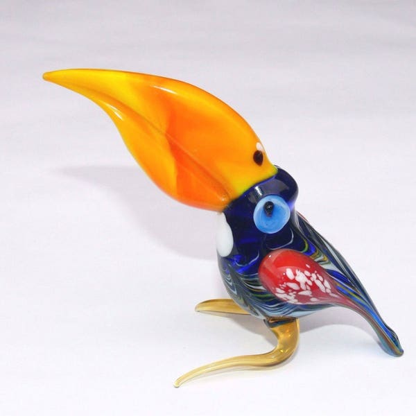 BLOWN GLASS ART Lampwork Toucan Bird sculpture Gift present Murano style Collectible animals whimsical figurine