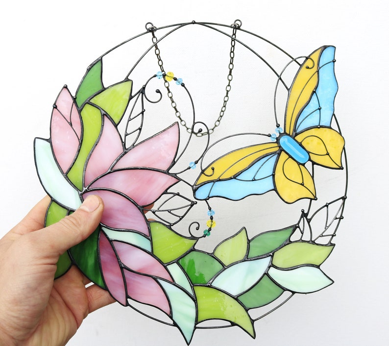 Stained Glass Art Suncatcher Window Panel Butterfly With Etsy