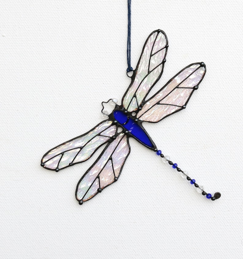 Stained Glass Art Suncatcher Window hangings Dragonfly iridescent glass Gift Home decor image 1